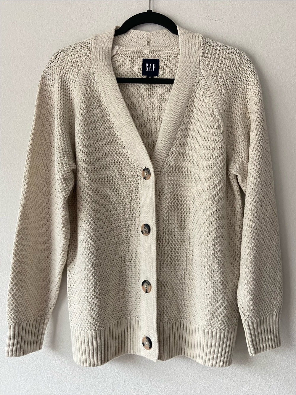 GAP Cream 100% Cotton Textured Knit Button Front Cardigan Sweater Size M